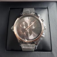 Montre à quartz multifonction pour homme, 43 mm, avec bracelet en maille d'acier inoxydable, trois sous-cadrans, chronographe, aiguilles luminescentes