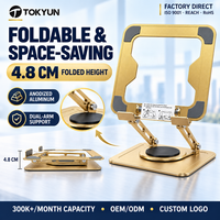 Support pour ordinateur portable en fer doré, base rotative à 360°, hauteur et angle réglables, pliable, ergonomique, OEM ODM