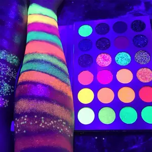 Palet Perona Mata Menyala Dalam Gelap, Palet Makeup Tekan Matte Glitter Pigmen Neon Eye Shadow, Palet Rias Label Pribadi