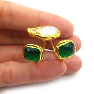 Wholesale Items Natural Gemstone <strong>Jewellery</strong> Rings Crystal <strong>Green</strong> Jade Baroque Pearl Three Gems Rings for Women Lucky New Year Gift - Product Image 5