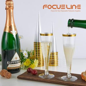 Paquete de 50 copas de champán de plástico sin BPA, 4,5 oz, transparentes con borde dorado, copas de vino, vasos desechables para boda, fiesta, <span class=keywords><strong>Mimosa</strong></span> - Product Image 4