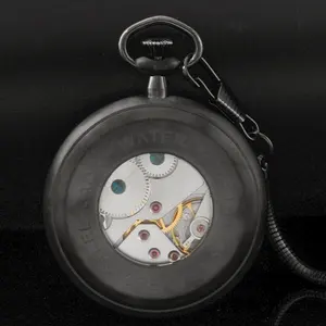 ساعة سوداء 316L من الفولاذ المقاوم للصدأ ساعة ميكانيكية حركة عتيقة فاخرة مع سلسلة وصندوق - Product Image 3