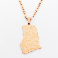 Collier pendentif carte du Ghana avec nom d'état Joyeria Acero bijoux en acier inoxydable plaqué or collier chaîne carte du Ghana