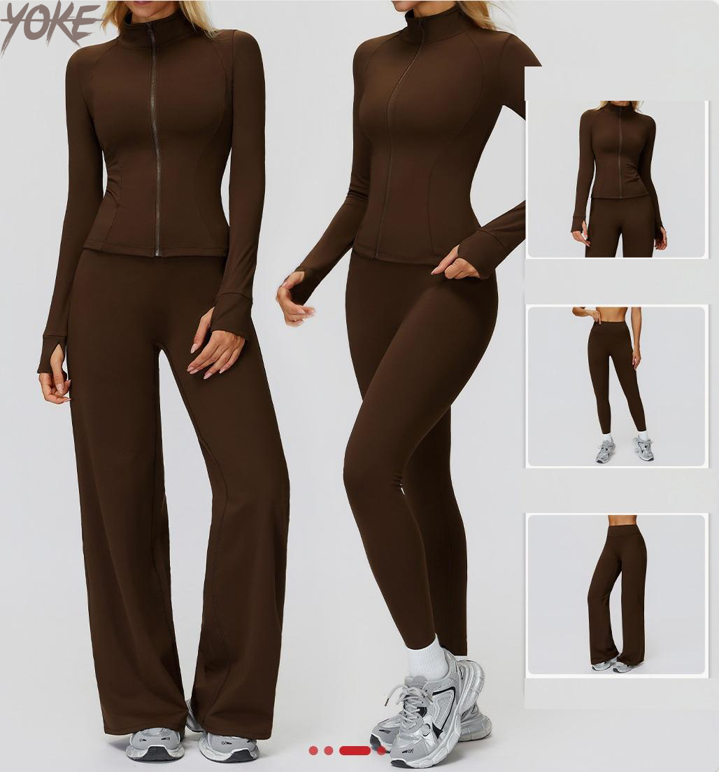 YOKE Hot Selling Fashionable Comfortable Warm Solid Color Thick Fitness Workout Long Sleeve Yoga Set Suitable for Women