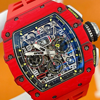 Montre de sport pour homme Top 11-03, mouvement mécanique automatique, boîtier rouge NTPT, cadran squelette, fonction chronométrage