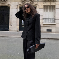 Nouveau costume décontracté élégant pour femme, style chinois transfrontalier, à manches longues, boutonné, couleur unie, en tissu mélangé avec détails de couture