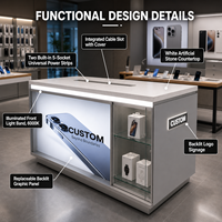 Comptoir de présentation de téléphones portables sur mesure moderne avec éclairage LED intégré, design de boutique de marque, Ceres