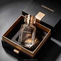 Flacon de parfum en verre vide de luxe, rectangulaire, multi-facettes, teinté or, avec bouchon personnalisé et coffret cadeau sur mesure