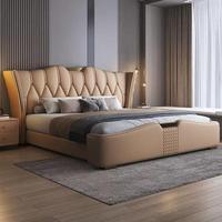Italienisches Luxus-Leder-Doppelbett für das Haupt schlafzimmer Tufted King/Queen Size Neue High-End-Atmosphäre mit weicher Atmosphäre