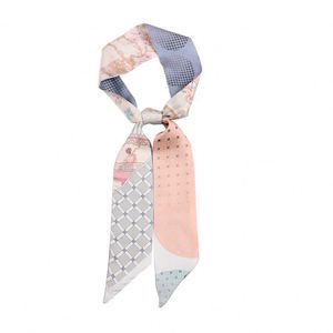 Pañuelo de cuello 100% seda de morera con estampado digital, 6*125 cm, largo, para el pelo, bolsos y mujer - Product Image 1