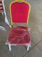 Chaise de banquet empilable en métal avec assise rembourrée en tissu à motif de points pour hôtel, conférence, mariage, réception, salle de fête
