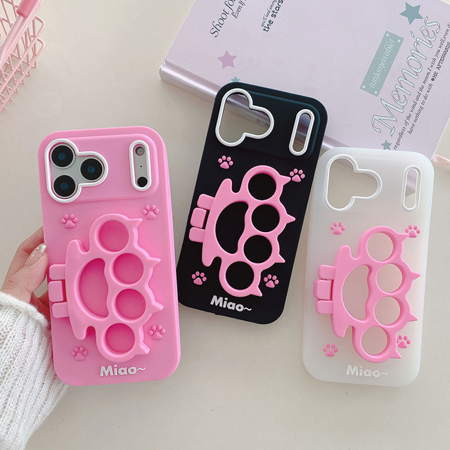 Wholesale Price Girls 3D Cat Claws Holder Cute Cartoon Silicone Phone case for iphone 17 Pro Max 16E 15 14 Plus in Stock