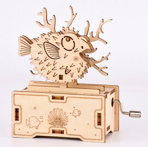 2024 nuovo arrivo puzzle 3D in <span class=keywords><strong>legno</strong></span> pesce palla a manovella Music Box assemblaggio giocattolo fai da te assemblato modello kit regalo - Product Image 1