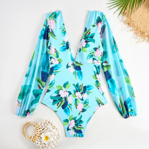 Maillot <span class=keywords><strong>de</strong></span> <span class=keywords><strong>bain</strong></span> une pièce <span class=keywords><strong>de</strong></span> luxe à manches longues avec imprimé floral et jupe, personnalisable, vente en gros, OEM, ODM, pour femme, tenue <span class=keywords><strong>de</strong></span> plage - Product Image 3