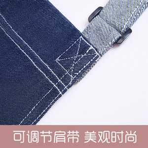 Denim Adjustable Halter Neck <b>Kitchen</b> <b>Apron</b> For Restaurants Bars Blue Polyester Workwear - Product Image 5