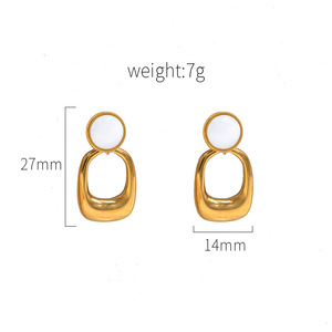 Geometric Drop Earrings Gold Cat's Eye Stone Bezel Setting Everyday Wear - Product Image 4