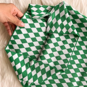 Sexy Sweet Elegant Halter Knit Set Women Thin Plaid Package Hip Short <b>Skirt</b> Two Piece Set - Product Image 6