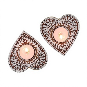 Heart Shape Wooden <b>Tea</b> <b>Light</b> Holder With Intricate Carved Pattern For Valentine'S Day Home Decoration - Product Image 1