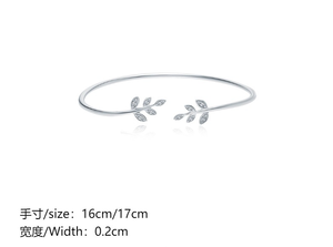 Commercio all'ingrosso in argento 925 Sterling braccialetti minimalisti in rodio placcato braccialetti con foglie di zircone alla moda per le donne - Product Image 5