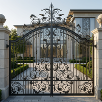 Puerta de Patio de Hierro Forjado Ornamental de Lujo con Grabados Modernos y Apertura Automática para Villa y Parque