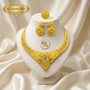 Premium African Statement Necklace Set with Earrings Gold Plated Traditional Bridal Jewelry Fashion Necklace - Product Image 1