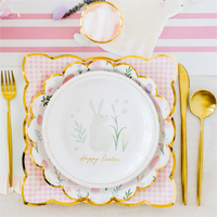 DAMAI Paas-thema feest servies set papier roze bloemen gingham vorm bord servet thee meisje verjaardag bruiloft decoratie