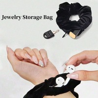 Attaches-cheveux en velours couleur unie, style moderne et élégant, avec poche zippée, pour femme, rangement sûr pour voyage et vacances, multifonctionnel, minimaliste, à fines côtes