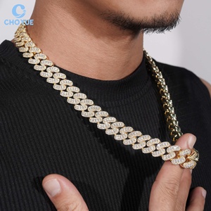 Hip Hop 3 Rows VVS Moissanite Diamond Cuban Link <b>Chain</b> 14K Gold Plated Bling <b>Iced</b> <b>Out</b> Miami Cuban Necklace for Men - Product Image 3