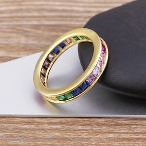 QIKU Bohemia Rainbow Colorful <strong>Crystal</strong> Women <strong>Ring</strong> Copper Zircon Jewelry Versatile Female Engagement Wedding Accessories Wholesale - Product Image 5