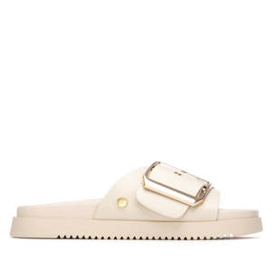 Xti Women's Slide Sandals Beige 3 Cm Heel Size 38 Comfortable <b>Flat</b> Slippers - Product Image 1