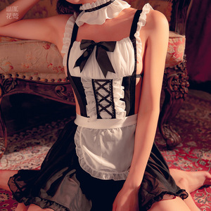 Lencería Sexy para Mujer, Disfraz de <span class=keywords><strong>Anime</strong></span> de Sirvienta, Vestido de Encaje Encantador con Aberturas, Vestido con Tirantes de Tentación y Puro Deseo - Product Image 1