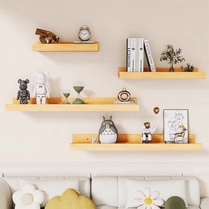 Conjuntos de estantes de montaje en pared de baño de madera, estantes blancos colgantes flotantes creativos de una sola ranura, exhibición decorativa para dormitorio - Product Image 2