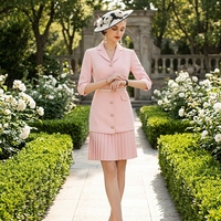 Original rose bouton avant luxe haut de gamme revers robe costume pour les femmes Occasion formelle classique en gros usine ourlet plissé