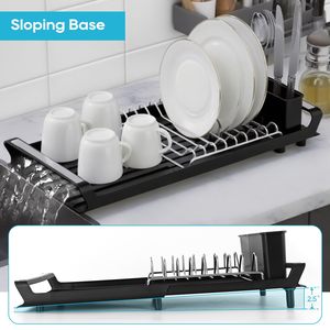 Égouttoir à vaisselle extensible en acier inoxydable avec porte-couverts amovible, égouttoir à vaisselle extensible pour la cuisine - Product Image 5