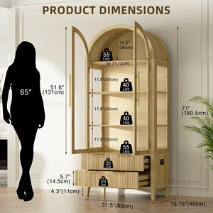 Vitrine moderne SENYU à arche avec éclairage LED, 4 tiroirs, 5 étagères, meubles de salon en bois - Product Image 2