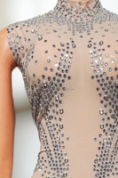 Perçage aléatoire maille serré et Sexy col haut sans manches hanche étreignant jupe courte chanteur danse équipe Performance Costume