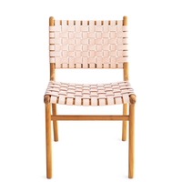 Chaises de salle à manger en teck massif de style nordique avec assise en cuir tressé pour la maison, le bar, l'appartement, l'entrepôt, l'usage commercial, les cafés, les restaurants