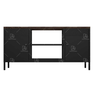 Soporte de <span class=keywords><strong>TV</strong></span> moderno negro, mesa de centro, armario de almacenamiento de 3 puertas de lujo con tapa de madera de acero para el hogar, sala de estar o dormitorio escolar - Product Image 3
