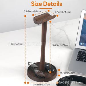 Soporte de madera para auriculares de escritorio, madera maciza de nogal negro, antideslizante, para auriculares con base de almacenamiento - Product Image 2