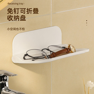 ถาดเก็บของติดผนังแบบพับได้รูปสี่เหลี่ยมผืนผ้า 1 ช่องพับได้ไม่ต้องเจาะสำหรับห้องน้ำห้องนอนหอพัก - Product Image 1