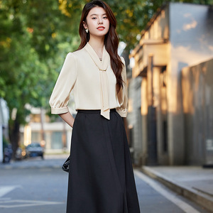 Women's <b>White</b> V Neck Chiffon Blouse 7/8 Sleeve <b>Wrap</b> Tie Solid Color Work Shirt Spring Summer 2025 Elegant Professional Top - Product Image 3