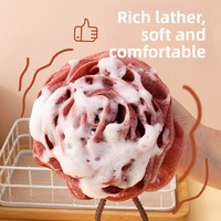 Éponge de bain en maille super douce de 75g, grande boule de bain en forme de rose, pour femmes, design floral luxueux, exfoliant corporel, mousse dense