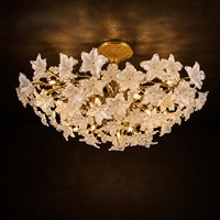 Lustre en verre à fleurs fait main de luxe, lampe de plafond en aluminium doré, luminaire suspendu pour salon et chambre à coucher