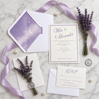 Suite d'invitations de mariage sur mesure, couleur lavande, ciel étoilé, avec enveloppe, sceau de cire et carte RSVP