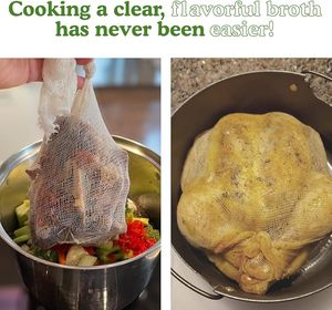 Sacs en maille 100 % coton, sacs de cuisson sans égouttement pour des bouillons clairs et des soupes délicieuses, adaptés aux poulets entiers, aux viandes mijotées - Product Image 3
