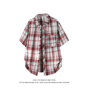 Chemise à carreaux décontractée pour <span class=keywords><strong>homme</strong></span>, style japonais, à manches courtes, doublée polaire, coupe ample, grande taille, tendance, pour sites indépendants transfrontaliers - Product Image 4