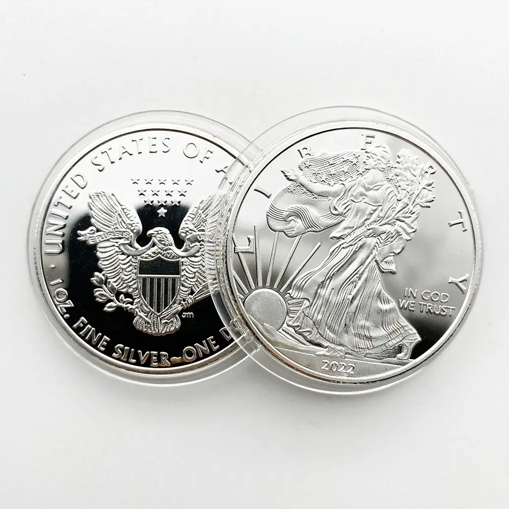 Estatua americana de metal chapado en plata y oro 2022 personalizada, moneda de recuerdo de 1oz, walking liberty, venta al por mayor