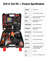Ensemble d'outils de perçage électrique Vokex de 90 pièces avec batterie rechargeable et étui portable pour la réparation à domicile et le bricolage