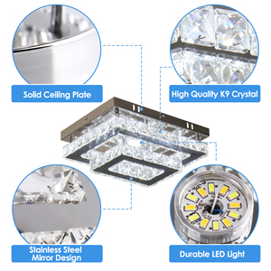 โคมไฟเพดานห้องนั่งเล่น โคมไฟคริสตัล LED ทรงสี่เหลี่ยมทันสมัย โคมไฟระย้าแบบติดเพดานสองชั้น - Product Image 5