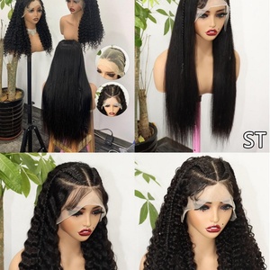 วิกผมมนุษย์แบบถักเปียล่วงหน้า รุ่น FH Pre-Braided Water Wave พร้อมเชือกผูกผมด้านหน้าแบบ 13x4  ความหนาแน่น 200% วิกผมหยิกแบบ Pre Plucked ขายส่ง - Product Image 2